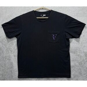 Uniqlo Roger Federer Shirt Mens Large Faded Black Chest Pocket Cotton Tennis Tee